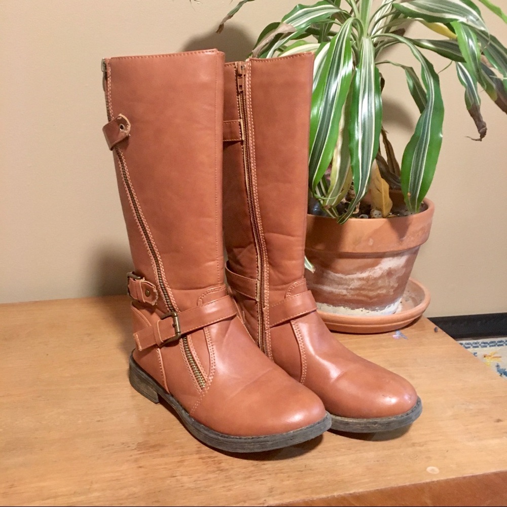 Girls Tall Brown Riding Knee Boots